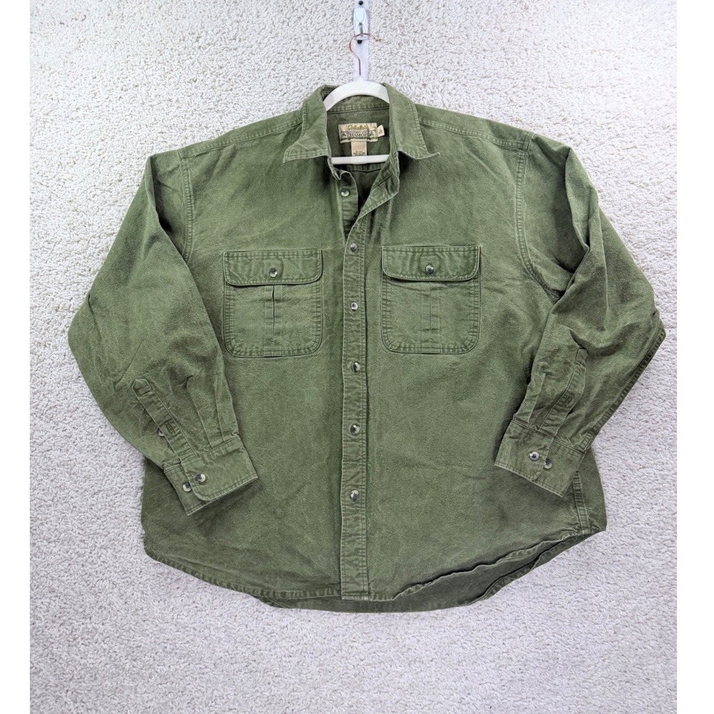 Mens XL Cabela's Shirt Cotton Chamois Olive Green Heavy Weight Work Western Y2K